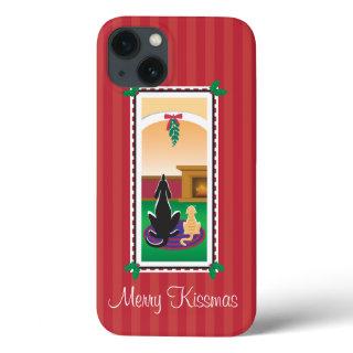 WagsToWishes®_Pets under mistletoe_red-striped iPhone 13 Case
