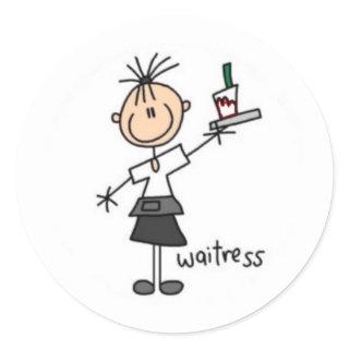 Waitress Stick Figure Classic Round Sticker