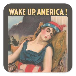 Wake Up America United States US Flag Lady Liberty Square Sticker
