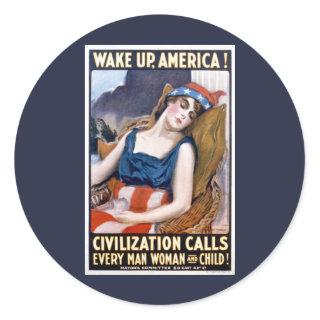Wake Up America! Vintage Patriotic Freedom Art Classic Round Sticker
