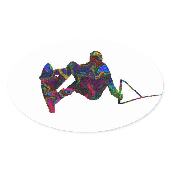 Wakeboarder Wild Colors Oval Sticker