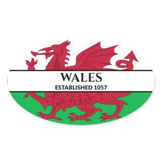 Wales Established 1057 Welsh Dragon Flag Oval Sticker