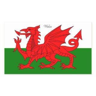 WALES: Flag of Wales with text "Wales" Rectangular Sticker
