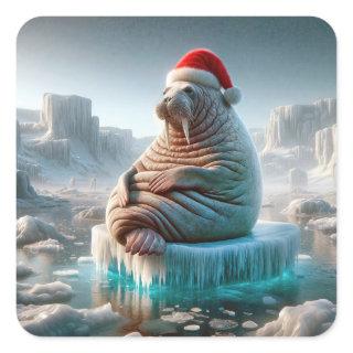 Walrus Wearing a Santa Hat Square Sticker