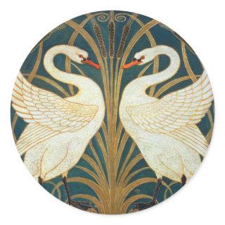 Walter Crane Swan, Rush And Iris Art Nouveau Classic Round Sticker