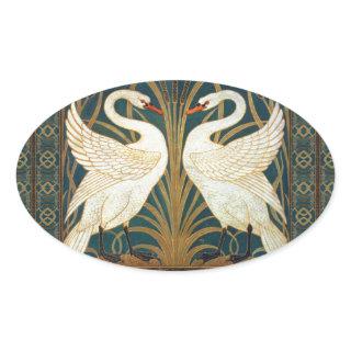 Walter Crane Swan, Rush And Iris Art Nouveau Oval Sticker