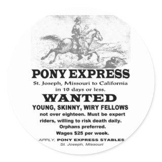 Wanted Pony Express Rider Classic Round Sticker