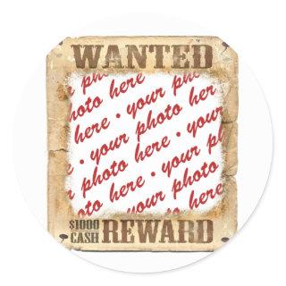 WANTED Poster Photo Frame Classic Round Sticker