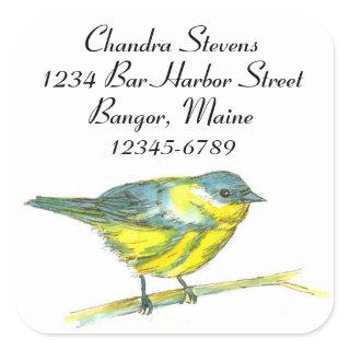 Warbler Bird Watercolor Return Address Square Sticker