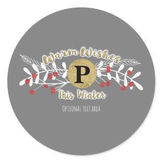 Warm Wishes Winter Rustic Christmas Holiday Classic Round Sticker