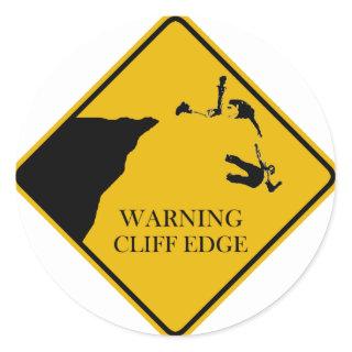 warning cliff edge classic round sticker