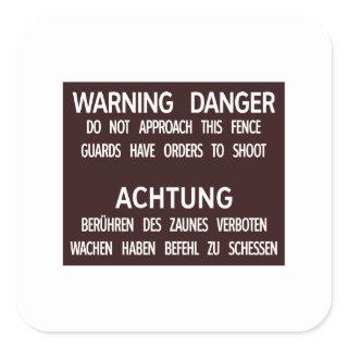 Warning Danger Achtung, Berlin Wall, Germany Sign Square Sticker
