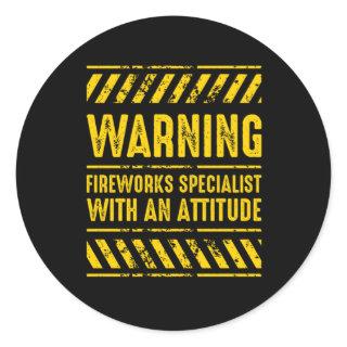 Warning Fireworks Specialist Pyro Pyrotechnic Gift Classic Round Sticker