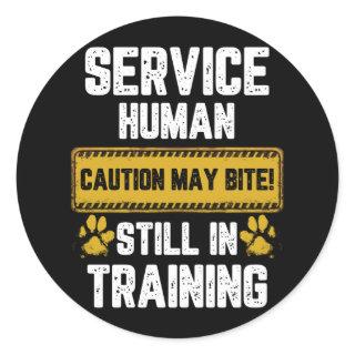 Warning Sign Service Human Caution May Bite Dog Tr Classic Round Sticker