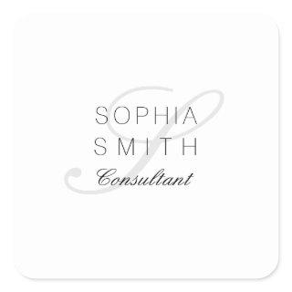 Wassermarke Minimalist Monogram Elegant Consultant Square Sticker