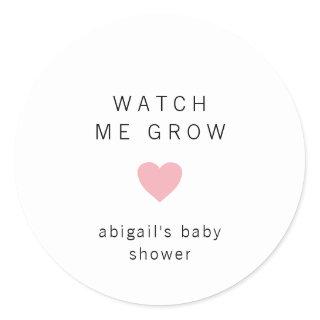 Watch Me Grow Modern Pink Girl Baby Shower Favor Classic Round Sticker