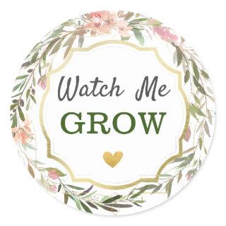 Watch Me Grow Rustic Floral Baby Shower Sprinkle Classic Round Sticker
