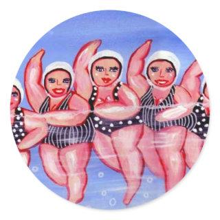 Water Aerobics Divas Fun Whimsical Chubby Classic Round Sticker