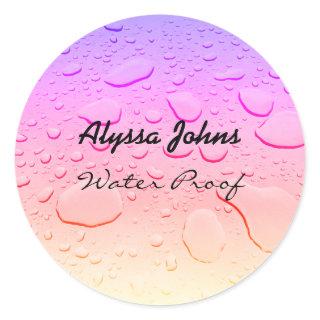 Water Proof Splash Free Rose Gold Pink Custom Name Classic Round Sticker