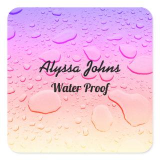 Water Proof Splash Free Rose Gold Pink Custom Name Square Sticker