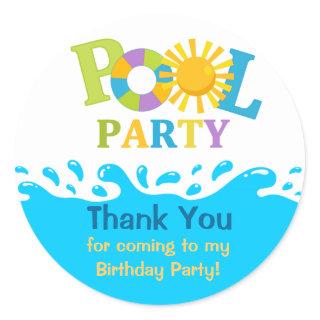 Water Splash Boy Pool Party Thank You Sticker