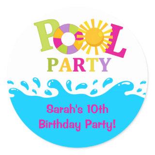 Water Splash Girl Pool Party Birthday Sticker