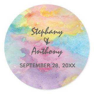 Watercolor Abstract Whimsical Colorful Fun Classic Round Sticker