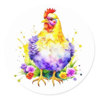 Watercolor AI Chicken Art Classic Round Sticker