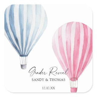 Watercolor Air Balloons Gender Reveal Square Sticker