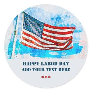Watercolor American Flag Labor Day  Classic Round Sticker