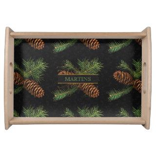 Watercolor and Charcoal Vintage Pine Cones Serving Tray