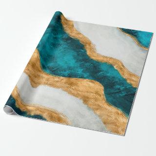 Watercolor and gold Turquoise Wave Abstract