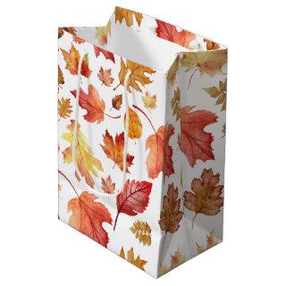 Watercolor Autumn Fall Leaves Seamless Pattern Medium Gift Bag