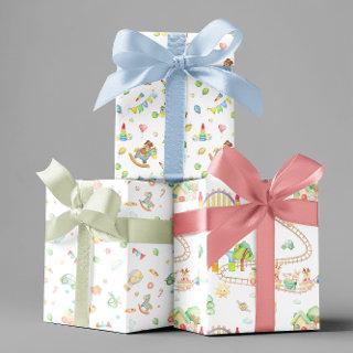 Watercolor Baby shower Infant Toys Trains Pattern  Sheets