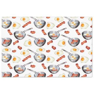 Watercolor Bacon & Eggs Breakfast Food Pattern Tissue Paper