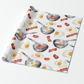 Watercolor Bacon & Eggs Breakfast Food Pattern