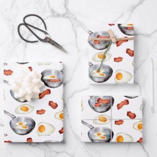 Watercolor Bacon & Eggs Breakfast Food Pattern  Sheets