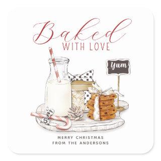 Watercolor Baked With Love Holiday Baking Square Sticker