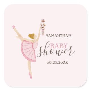 Watercolor Ballerina Nutcracker Pink Baby Shower Square Sticker