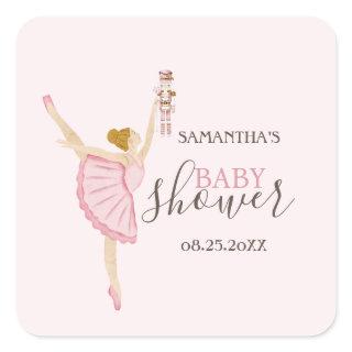 Watercolor Ballerina Nutcracker Pink Baby Shower Square Sticker