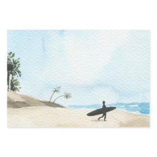 Watercolor Beautiful Ocean Beach and Surfer    Sheets