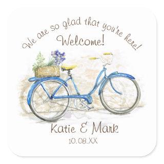 Watercolor Bicycle with Basket Welcome Square Sticker