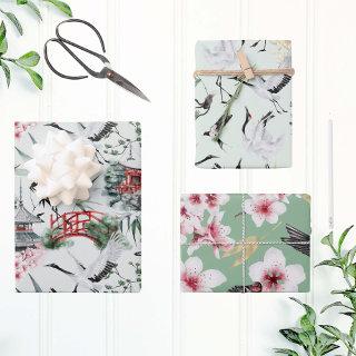 Watercolor Bird Botanical Japanese Nature Pattern  Sheets