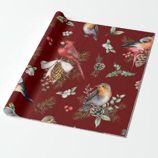 Watercolor Birds Christmas Pattern