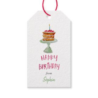 Watercolor Birthday Cake Personalized gift Tags