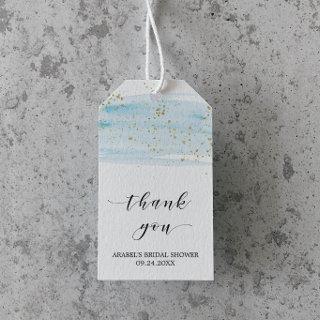 Watercolor Blue and Gold Bridal Shower Thank You Gift Tags