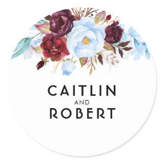 Watercolor Blue and Red Flowers Classic Round Sticker