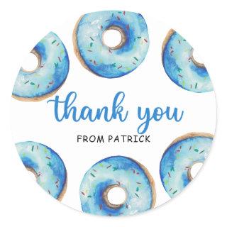 Watercolor blue donuts Birthday thank you Classic Round Sticker