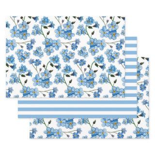 Watercolor blue flowers. Floral girly pattern  Sheets