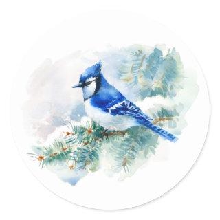 Watercolor Blue Jay Round Stickers